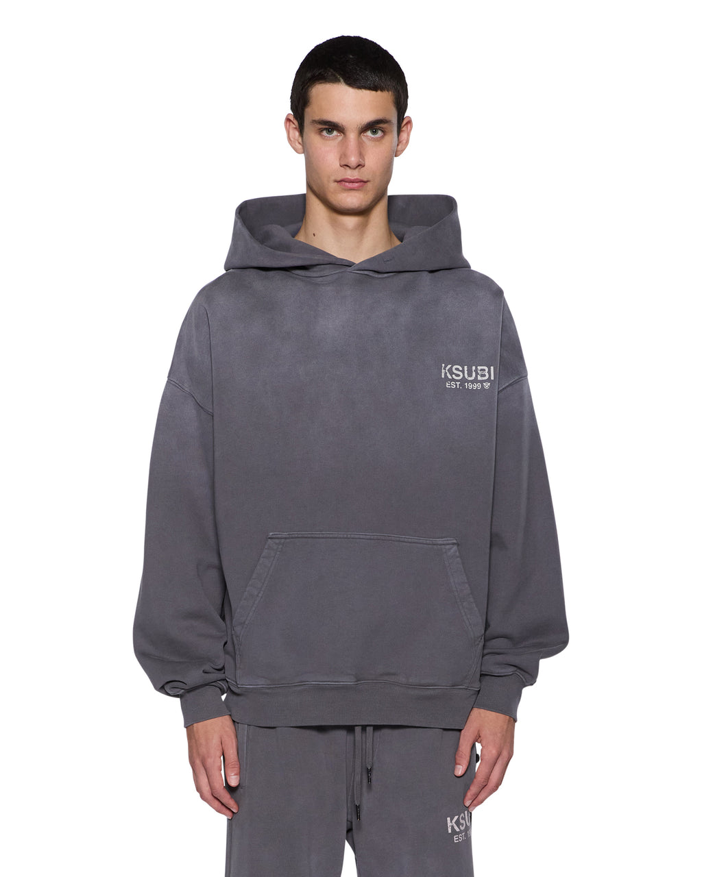 MENS STATE EKCESS HOODIE CHARCOAL FADE FLEECE