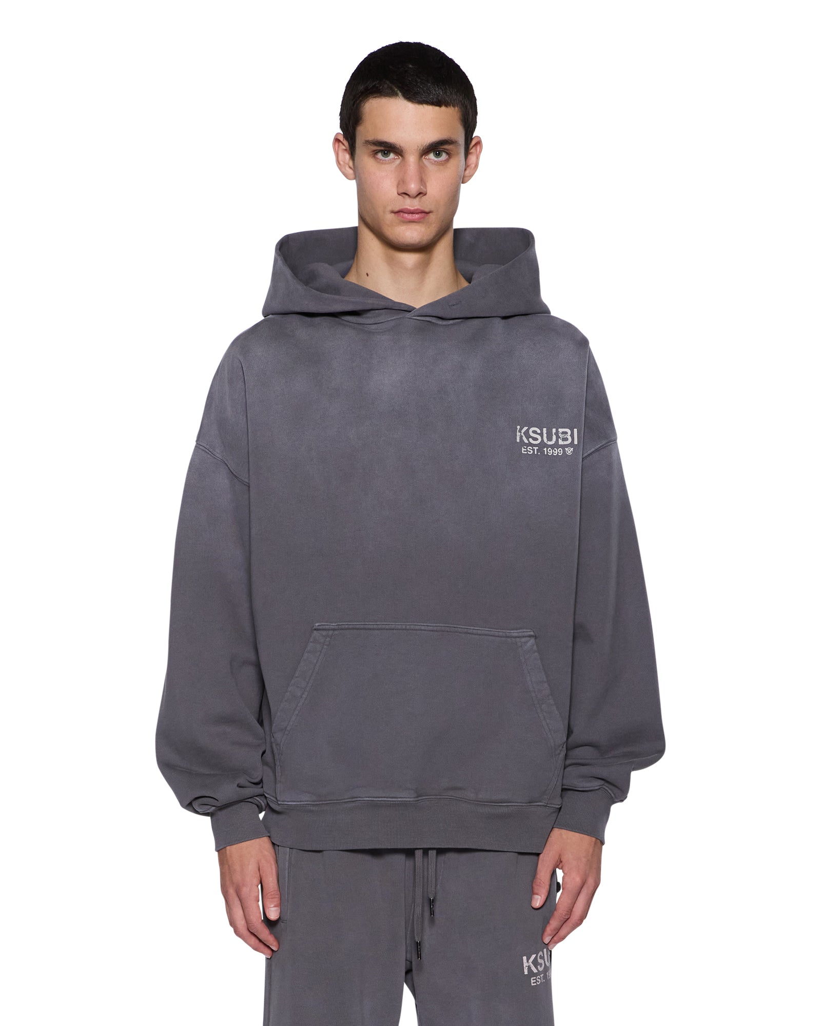 MENS STATE EKCESS HOODIE CHARCOAL FADE FLEECE