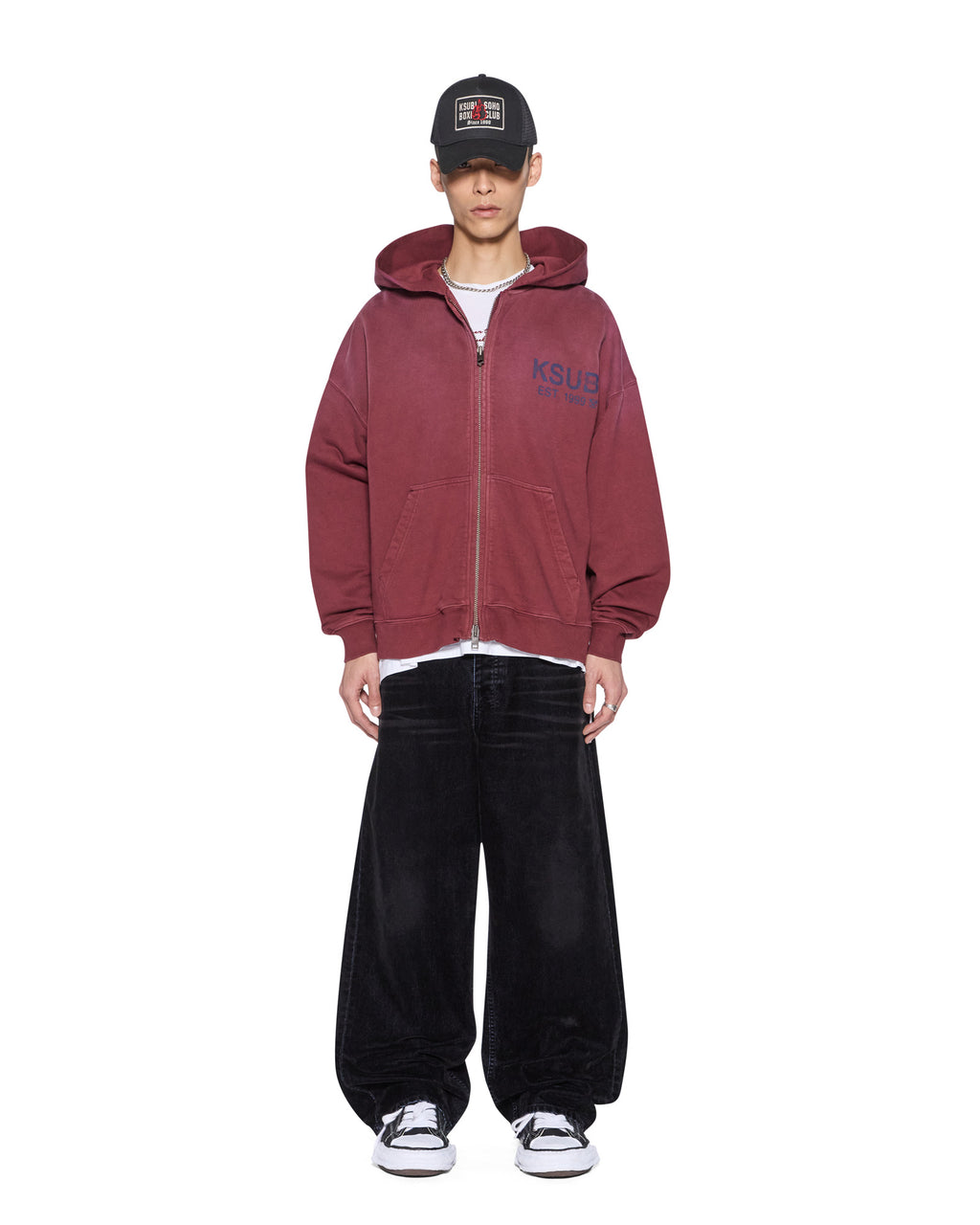 Mens State Ekcess Zip Hoodie Ox Fade Oversized Fleece - Burgundy
