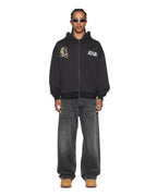 Mens Stay Up Ekcess Zip Hoodie Faded Black Oversized Fleece - Black