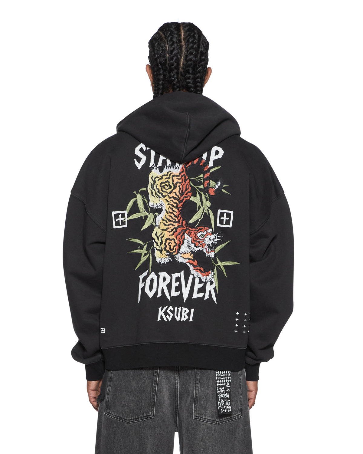 Mens Stay Up Ekcess Zip Hoodie Faded Black Oversized Fleece - Black