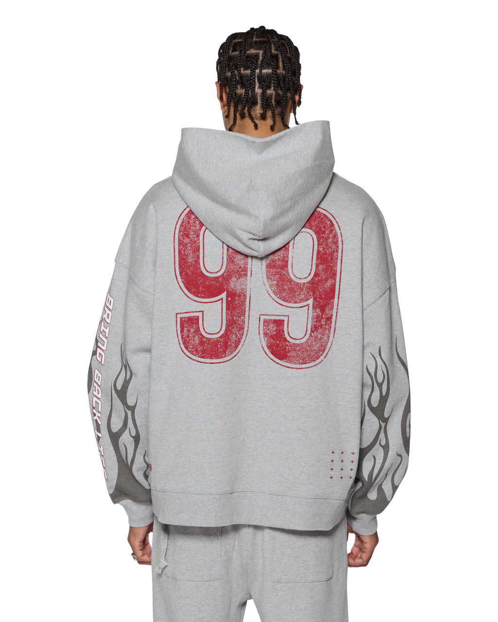 Mens Stinger Ekcess Zip Hoodie Grey Marle Oversized Fleece - Grey