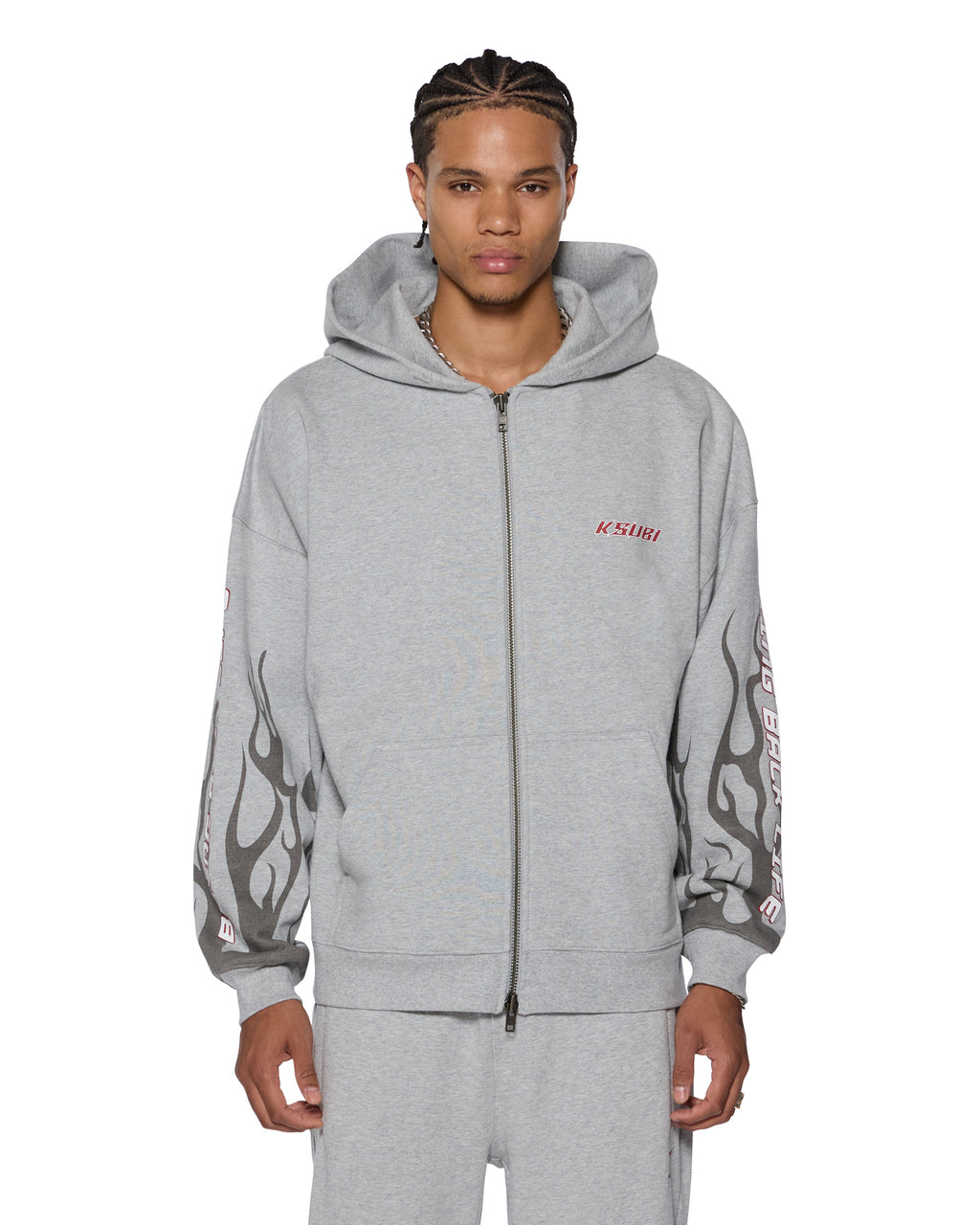 Mens Stinger Ekcess Zip Hoodie Grey Marle Oversized Fleece - Grey