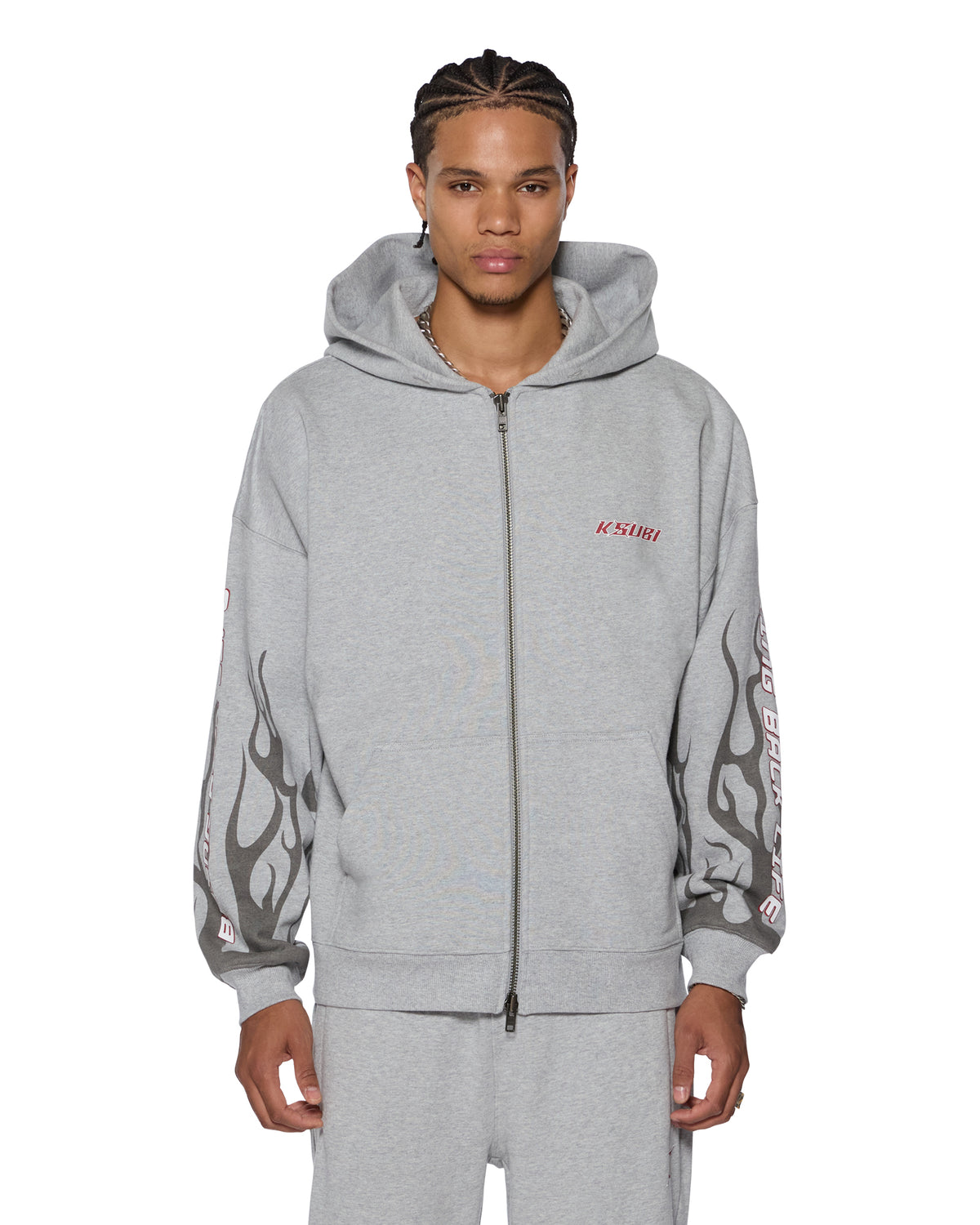 Mens Stinger Ekcess Zip Hoodie Grey Marle Oversized Fleece - Grey
