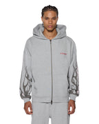 Mens Stinger Ekcess Zip Hoodie Grey Marle Oversized Fleece - Grey