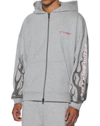 Mens Stinger Ekcess Zip Hoodie Grey Marle Oversized Fleece - Grey