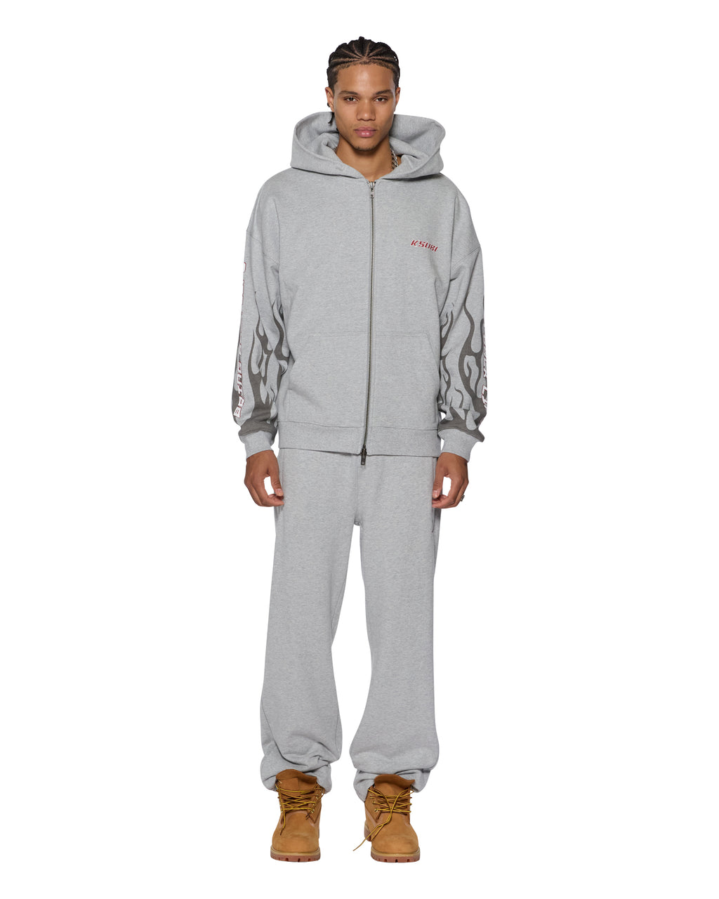 Mens Stinger Ekcess Zip Hoodie Grey Marle Oversized Fleece - Grey
