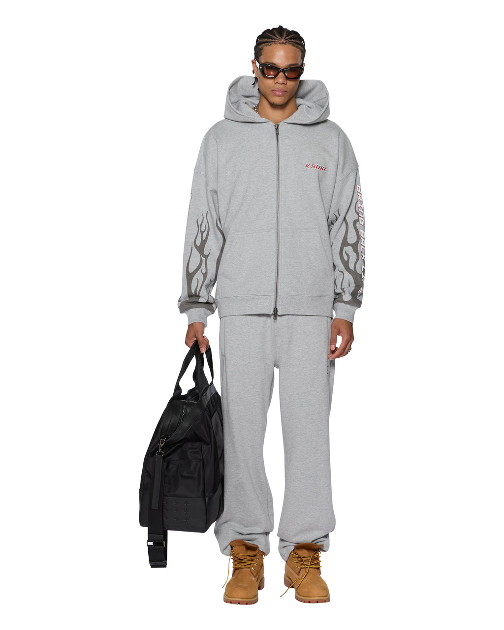 Mens Stinger Ekcess Zip Hoodie Grey Marle Oversized Fleece - Grey