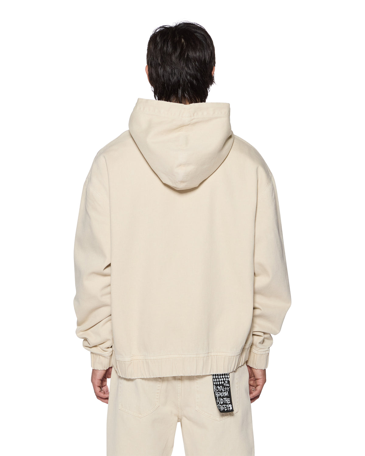 Mens Zipped Denim Hoodie Ecru Oversized Jackets - Beige