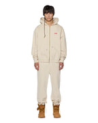 Mens Zipped Denim Hoodie Ecru Oversized Jackets - Beige