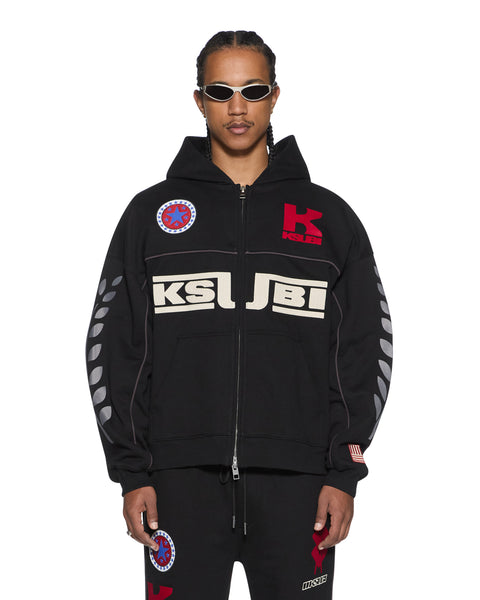 Mens Zoom Ekcess Zip Hoodie Jet Black Fleece | Ksubi ++