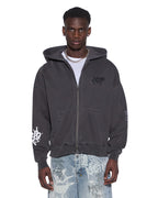 Mens Graff Ekcess Zip Thru Hoodie Faded Black Oversized Fleece - Black