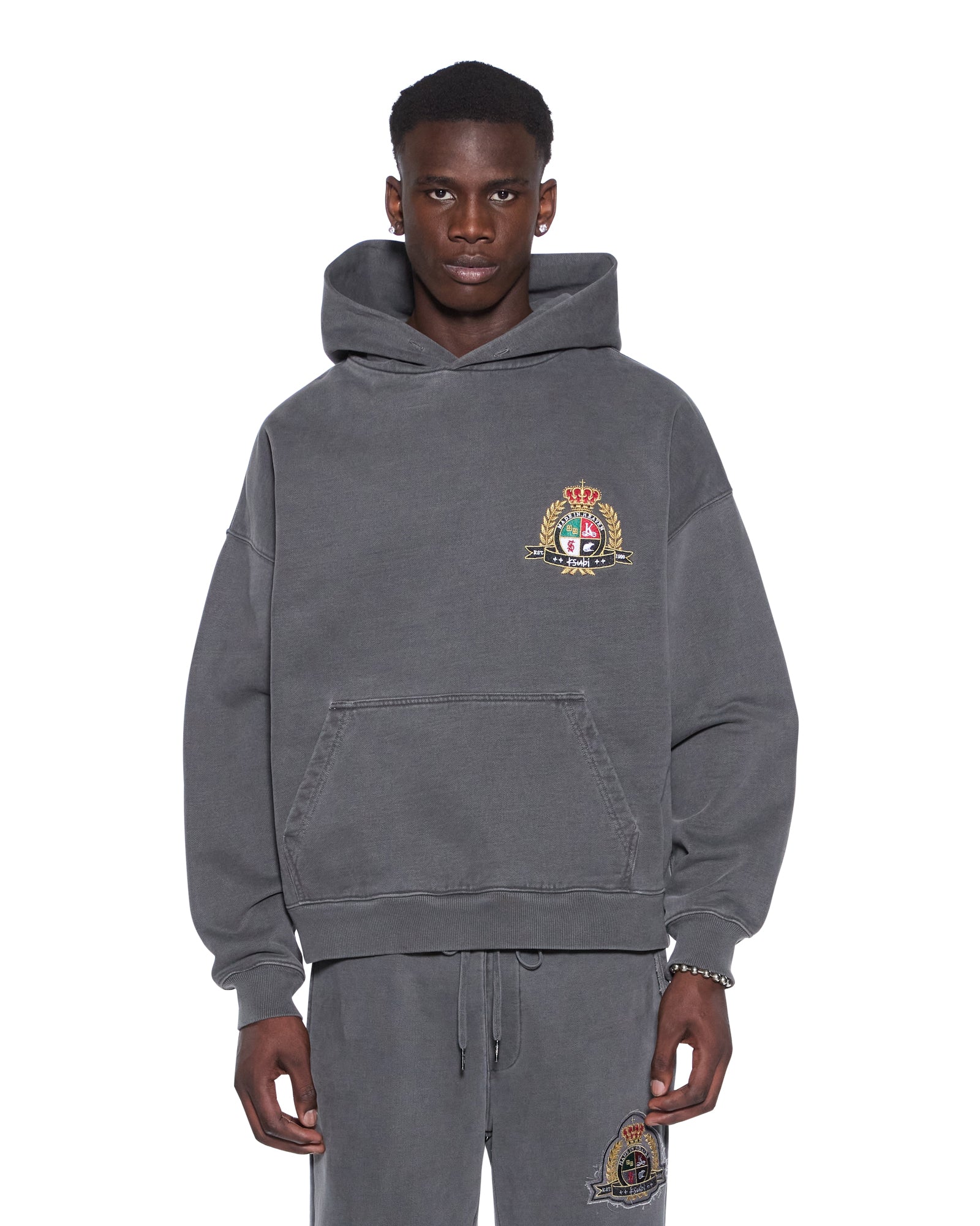 MENS KREST EKCESS HOODIE CHARCOAL OVERSIZED FLEECE