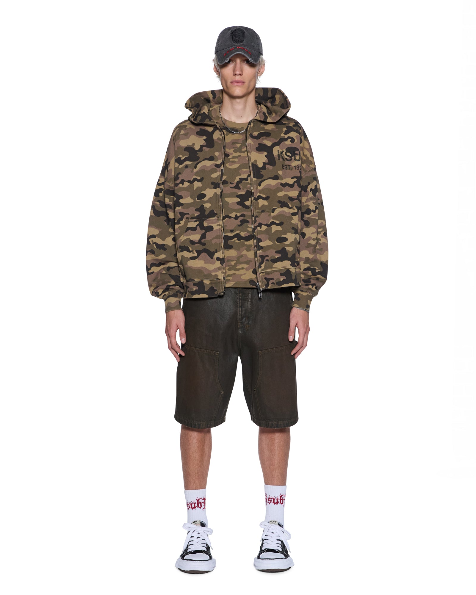 MENS  ZIP THRU HALEN HOODIE CAMO BAGGY FLEECE
