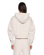 Womens Origin Cropped Hoodie Ecru Relaxed Fleece - Beige