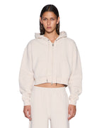 Womens Origin Cropped Hoodie Ecru Relaxed Fleece - Beige