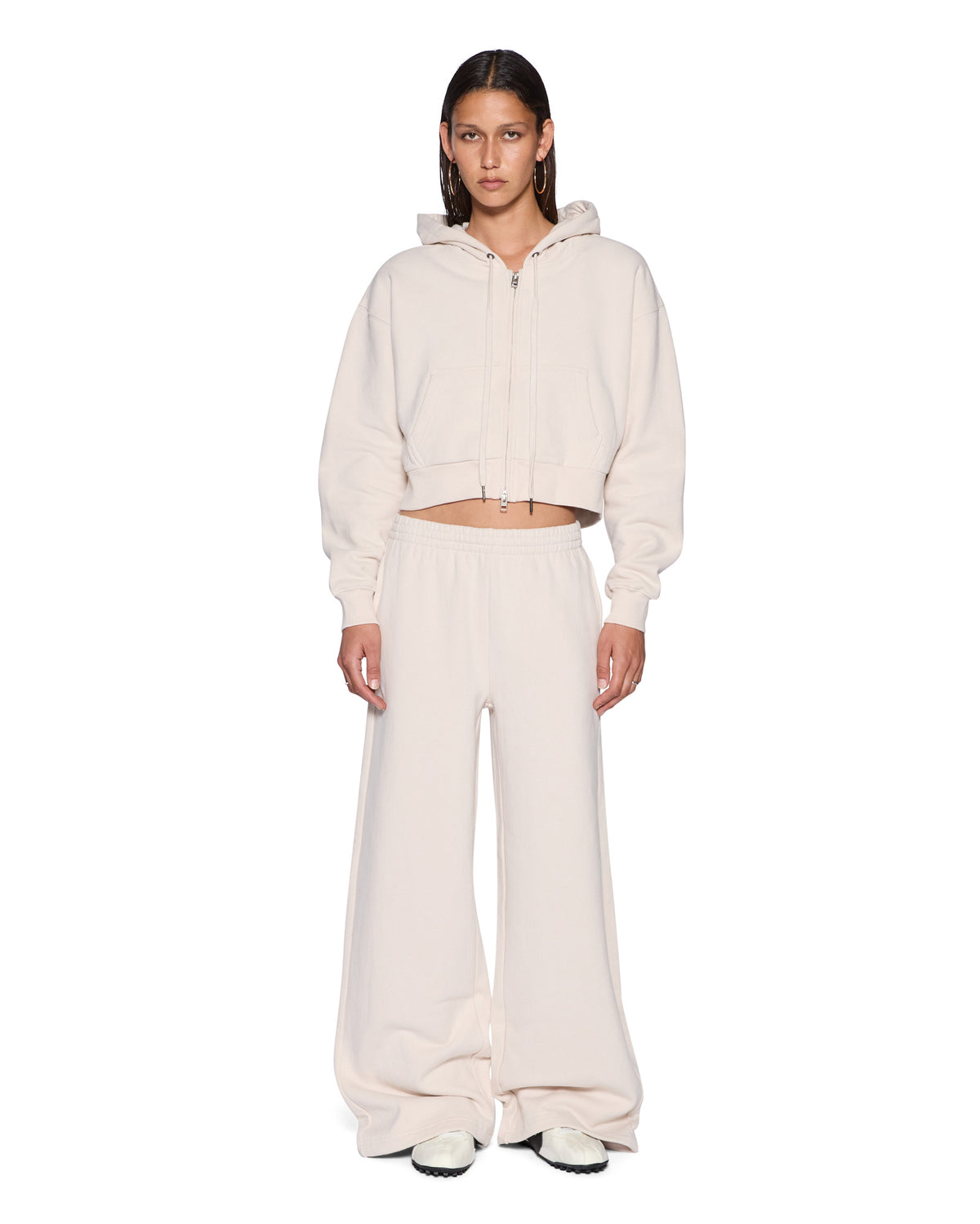 Womens Origin Cropped Hoodie Ecru Relaxed Fleece - Beige