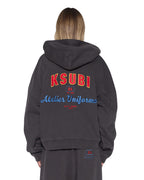 Womens Campus Hoodie Washed Black Boxy Fleece - Black
