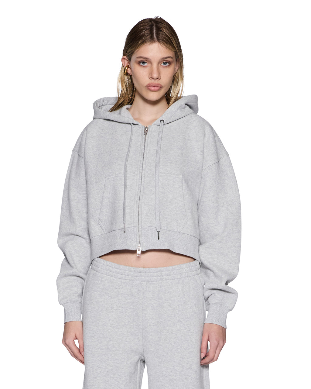 Womens Origin Cropped Hoodie Grey Relaxed Fleece - Grey