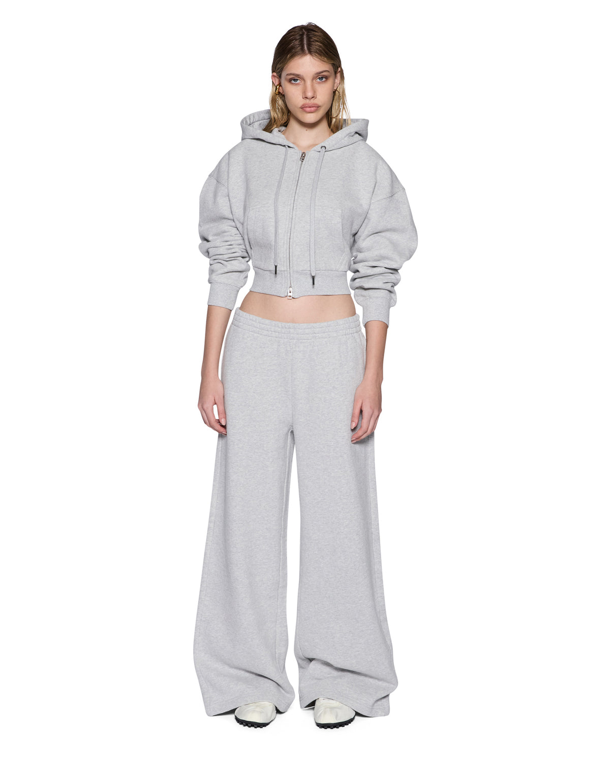 Womens Origin Cropped Hoodie Grey Relaxed Fleece - Grey