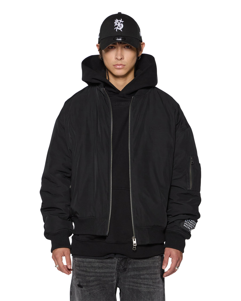 Mens Intruder Bomber Jacket Black Oversized Jackets - Black