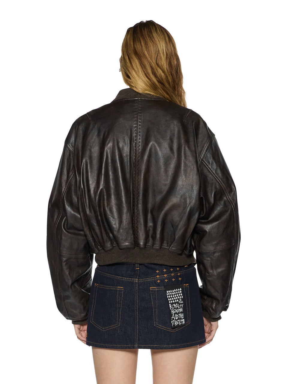 WOMENS ALPHA CROP BOMBER WORN BLACK JACKETS