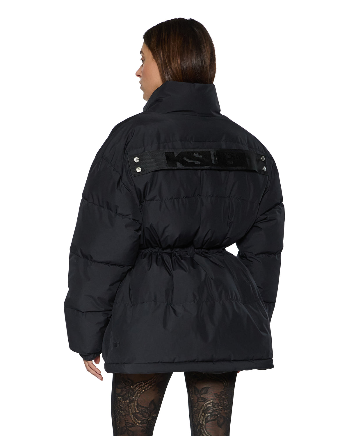 WOMENS CINCHED PUFFER BLACK JACKETS