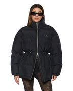 WOMENS CINCHED PUFFER BLACK JACKETS