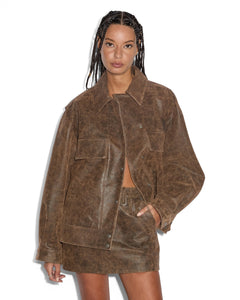 New Look Oversized Grey Suedette Biker Jacket CREED JACKET WEATHERED