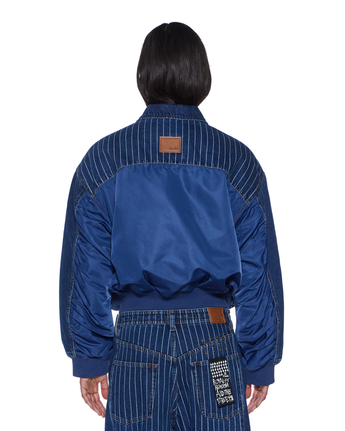 WOMENS  DISTRICT BOMBER MAYFAIR BLUE SPLICED OVERSIZED JACKETS