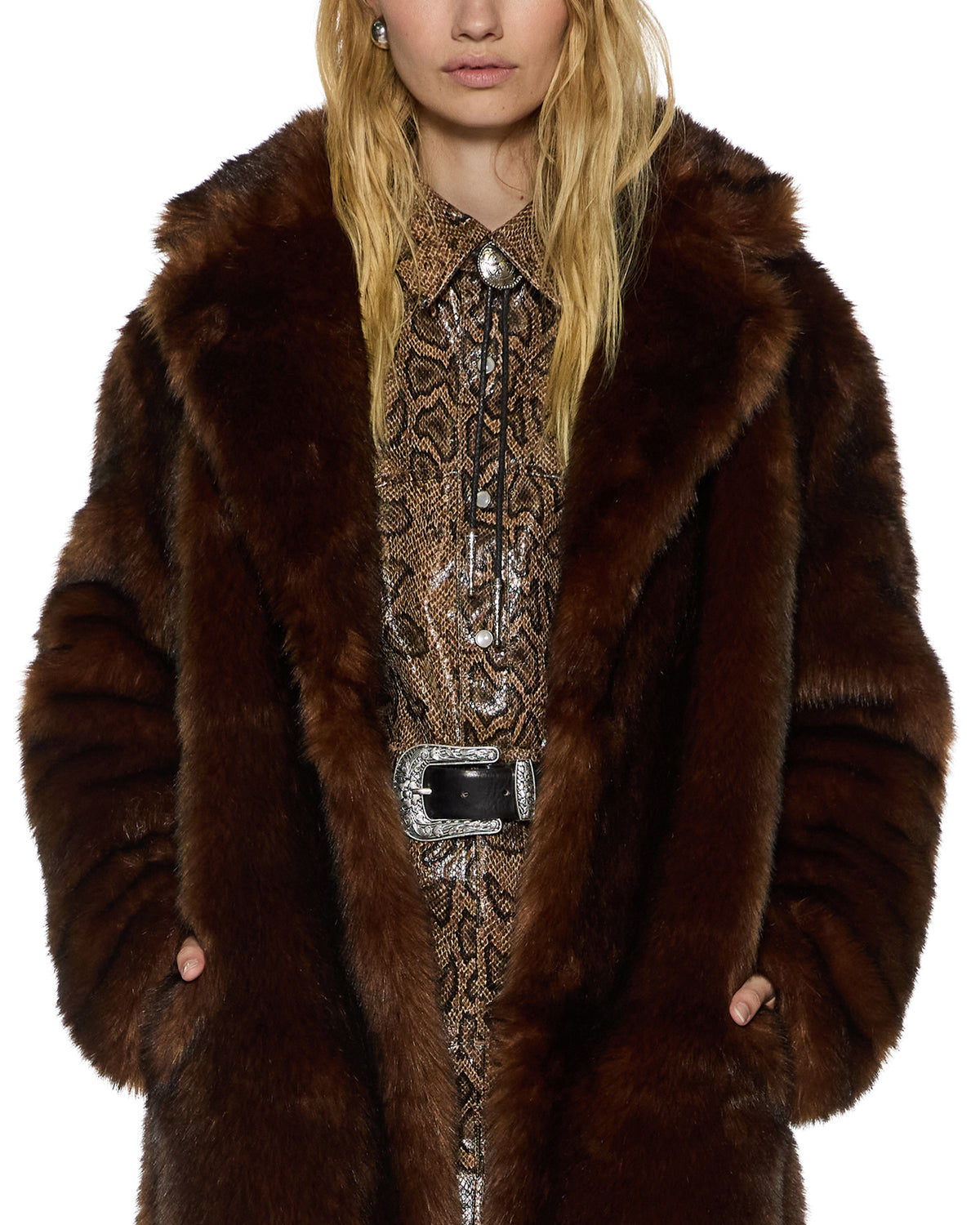 Womens Alton Faux Fur Jacket Tawny Straight Jackets - Brown