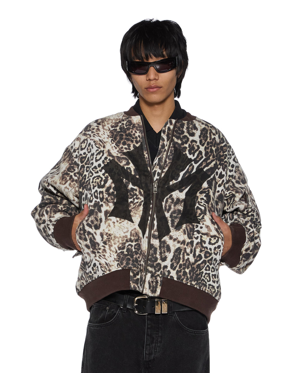 Womens Mowalola Bomber Cheetah Trashed Oversized Jackets - Multi Colour