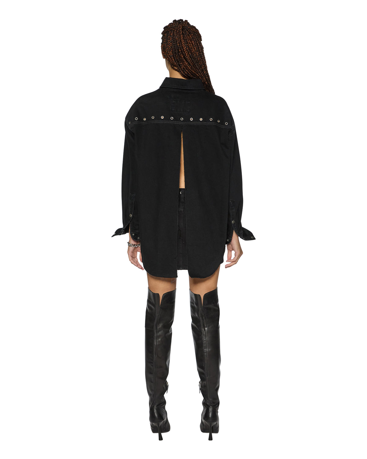 Womens Oversized Ls Shirt Split Vice Oversized Shirts - Black