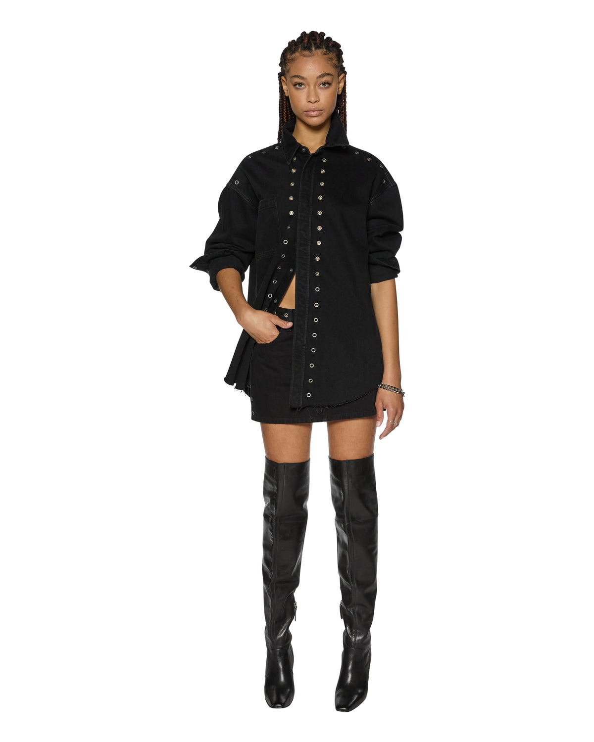 Womens Oversized Ls Shirt Split Vice Oversized Shirts - Black