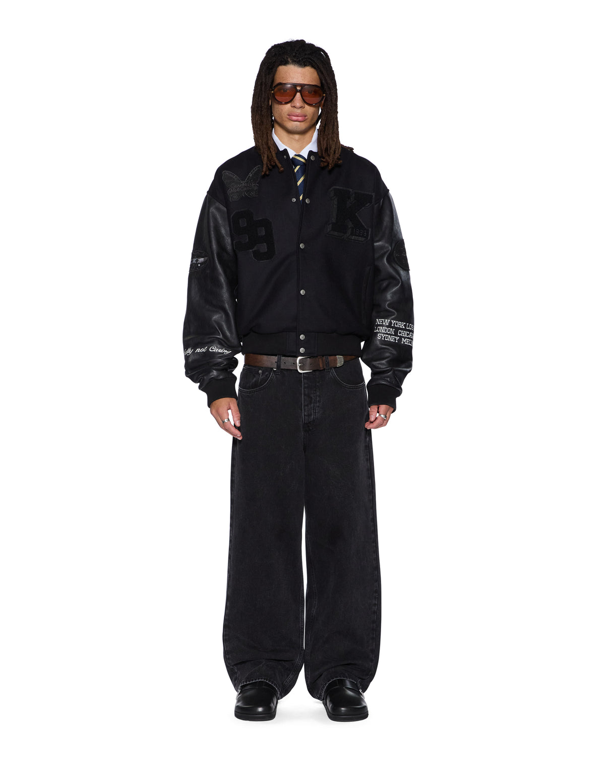 Mens Patched Varsity Jacket Black Regular Jackets - Black