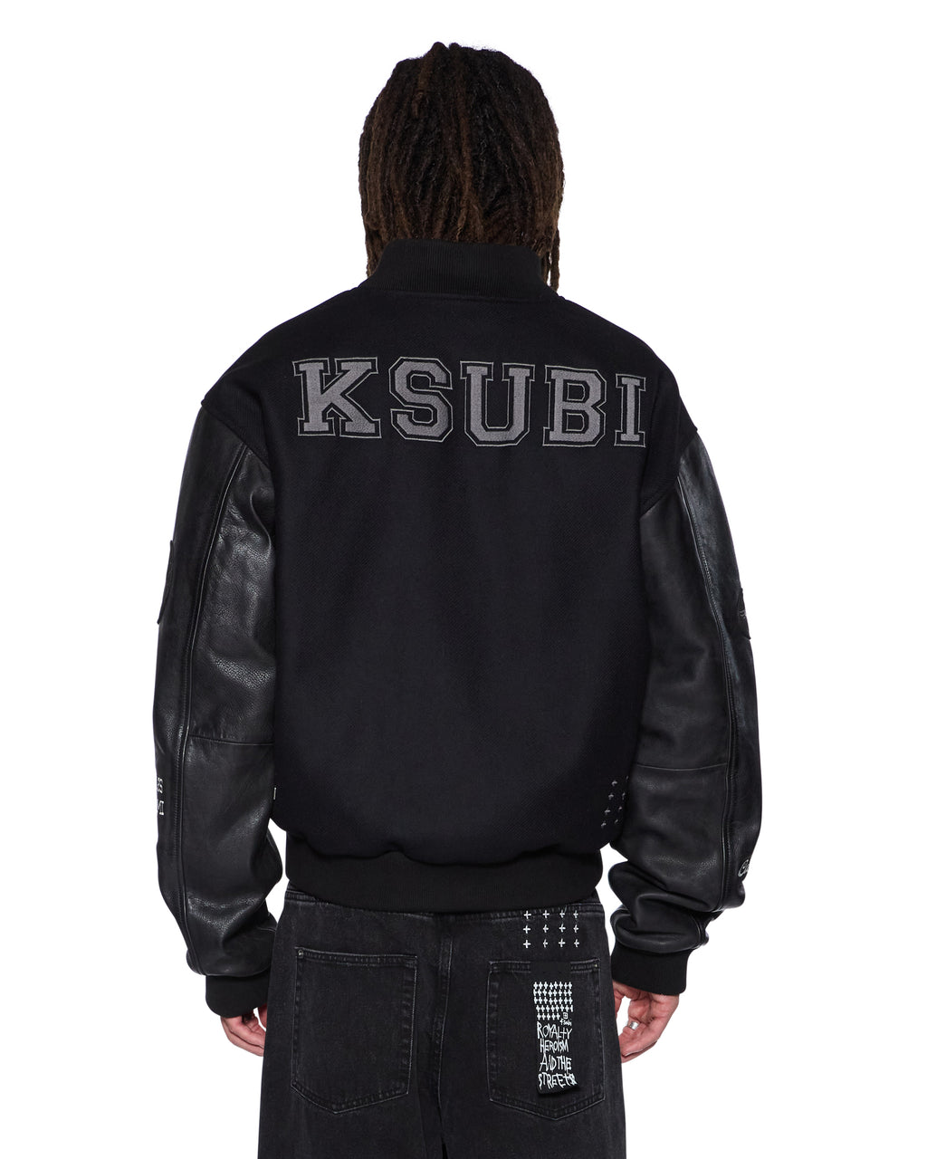 Mens Patched Varsity Jacket Black Regular Jackets - Black