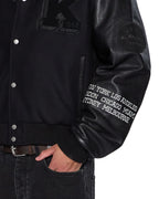 Mens Patched Varsity Jacket Black Regular Jackets - Black