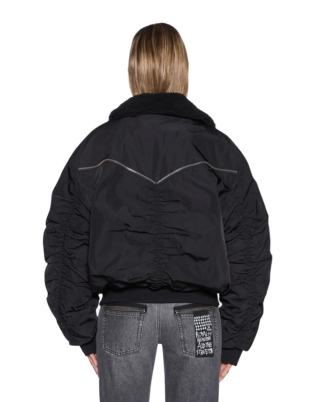 Womens Phantom Bomber Black Oversized Jackets - Black