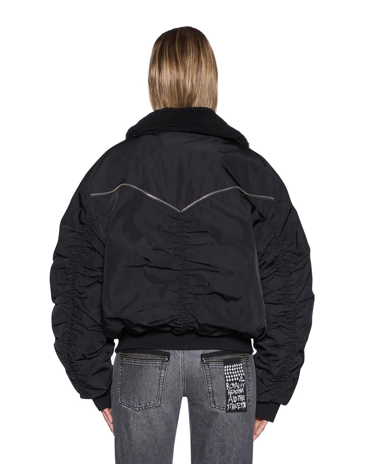 Womens Phantom Bomber Black Oversized Jackets - Black