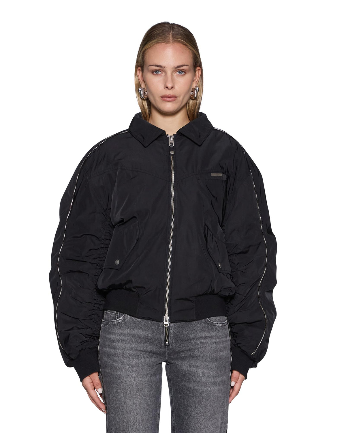 Womens Phantom Bomber Black Oversized Jackets - Black