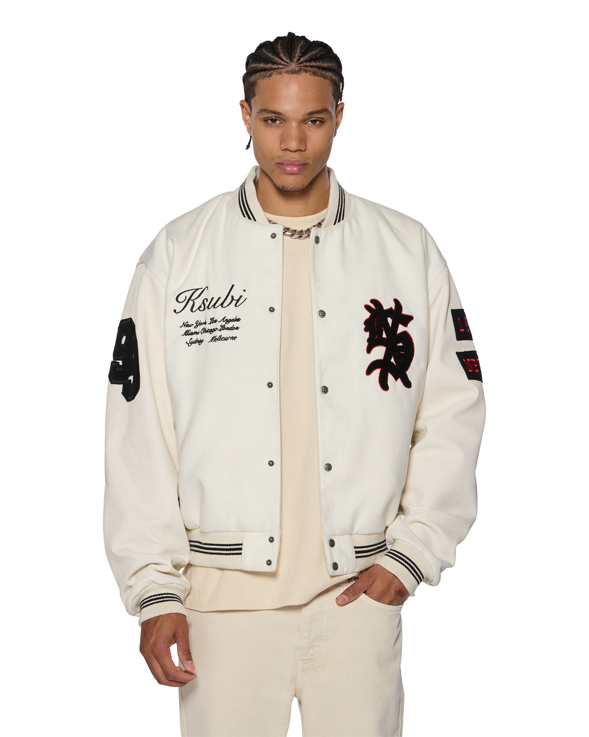 MENS PLAYOFF VARSITY JACKET ECRU JACKETS