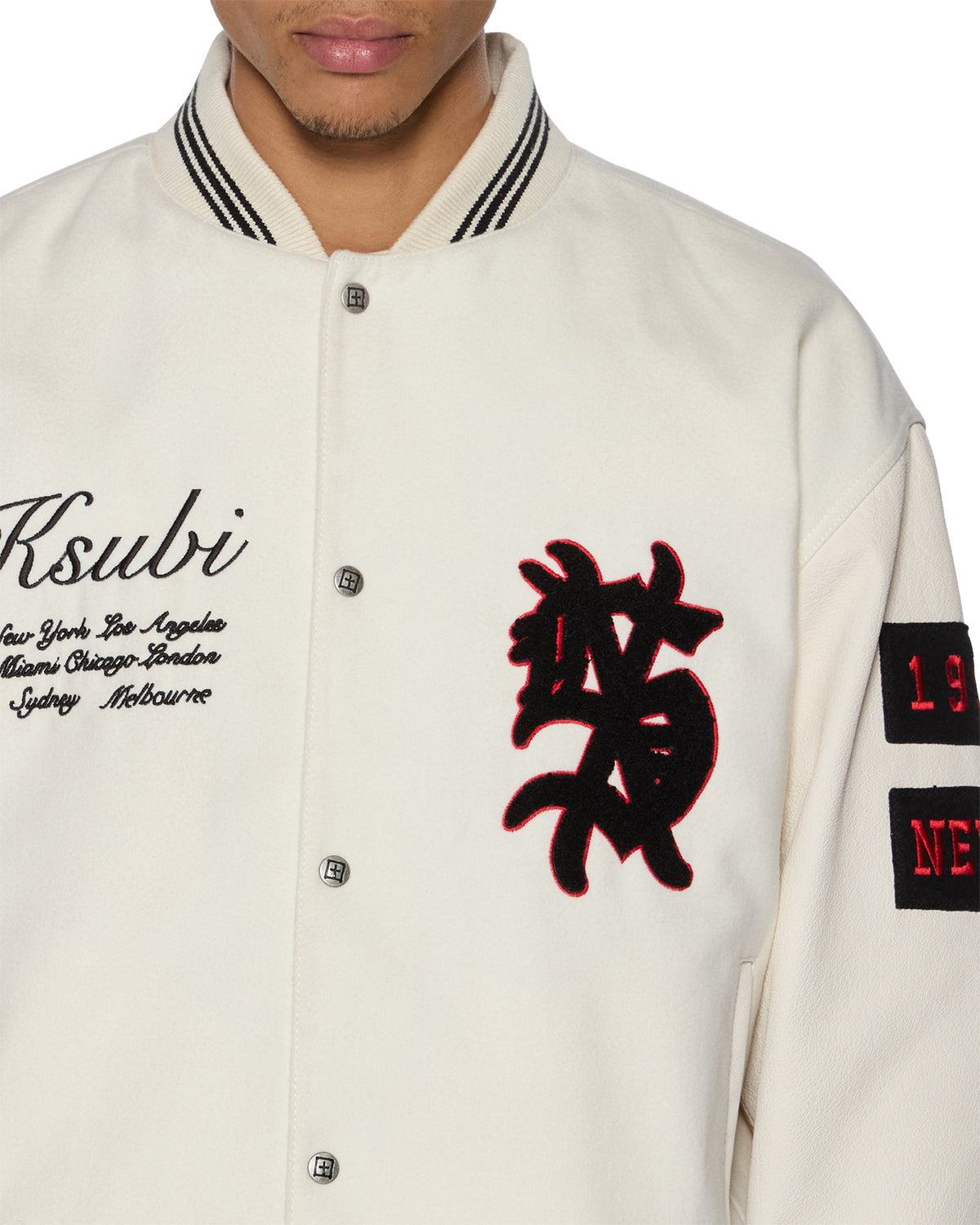 MENS PLAYOFF VARSITY JACKET ECRU JACKETS