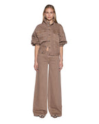 Womens Relax Funnel Neck Trucker Jacket Stone Tan Relaxed Jackets - Beige