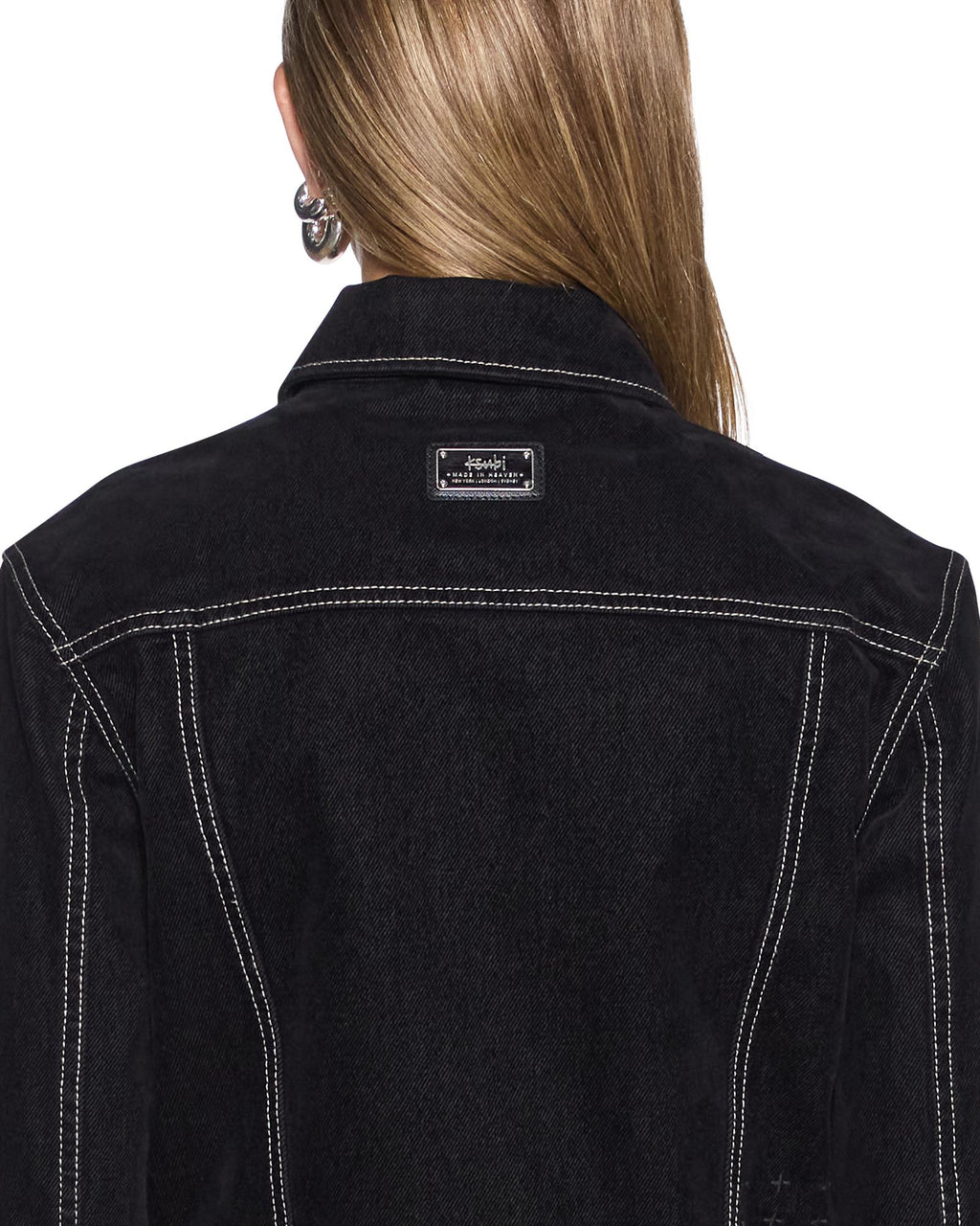 Womens Slim Trucker Flocked Black Slim Jackets - Black
