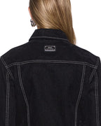Womens Slim Trucker Flocked Black Slim Jackets - Black