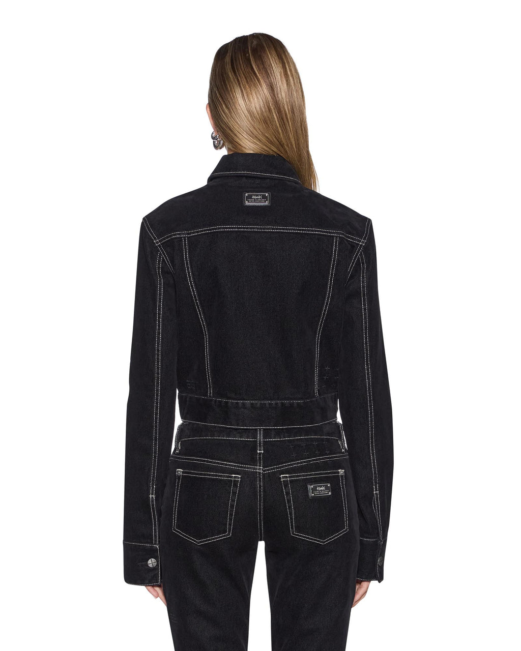 Womens Slim Trucker Flocked Black Slim Jackets - Black