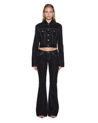 Womens Slim Trucker Flocked Black Slim Jackets - Black