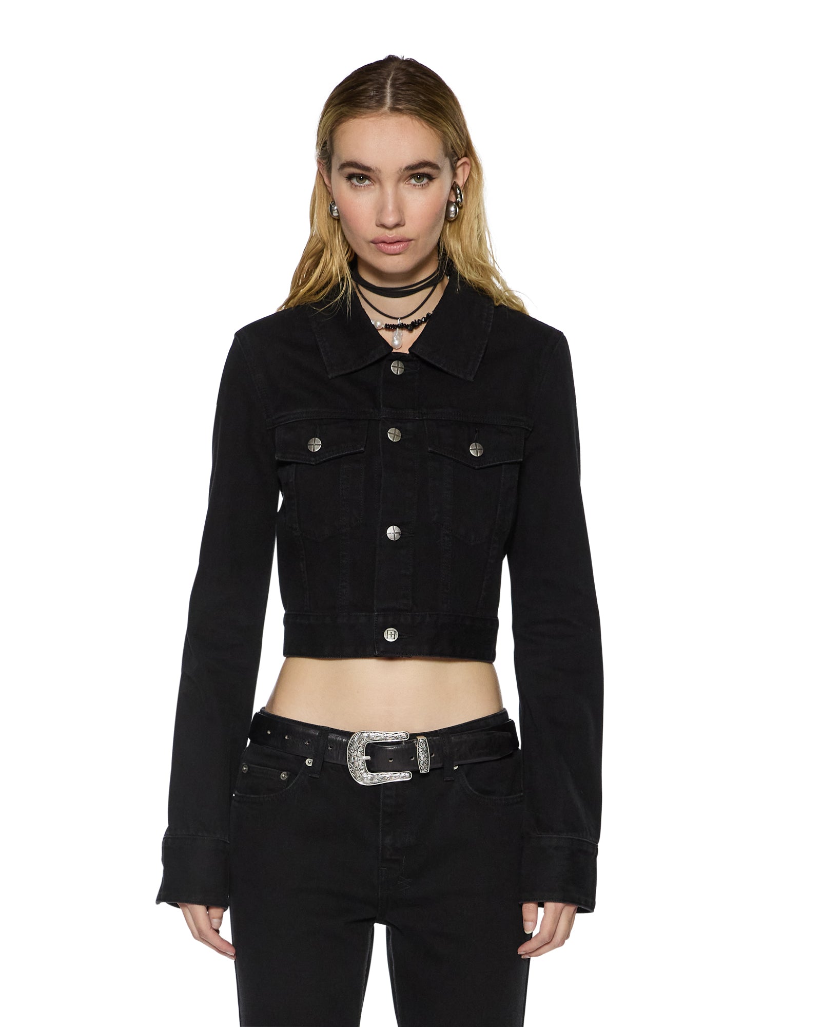 WOMENS SLIM TRUCKER JET BLACK SLIM JACKETS