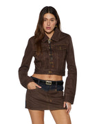 Womens Slim Trucker Saddle Brown Slim Jackets - Brown