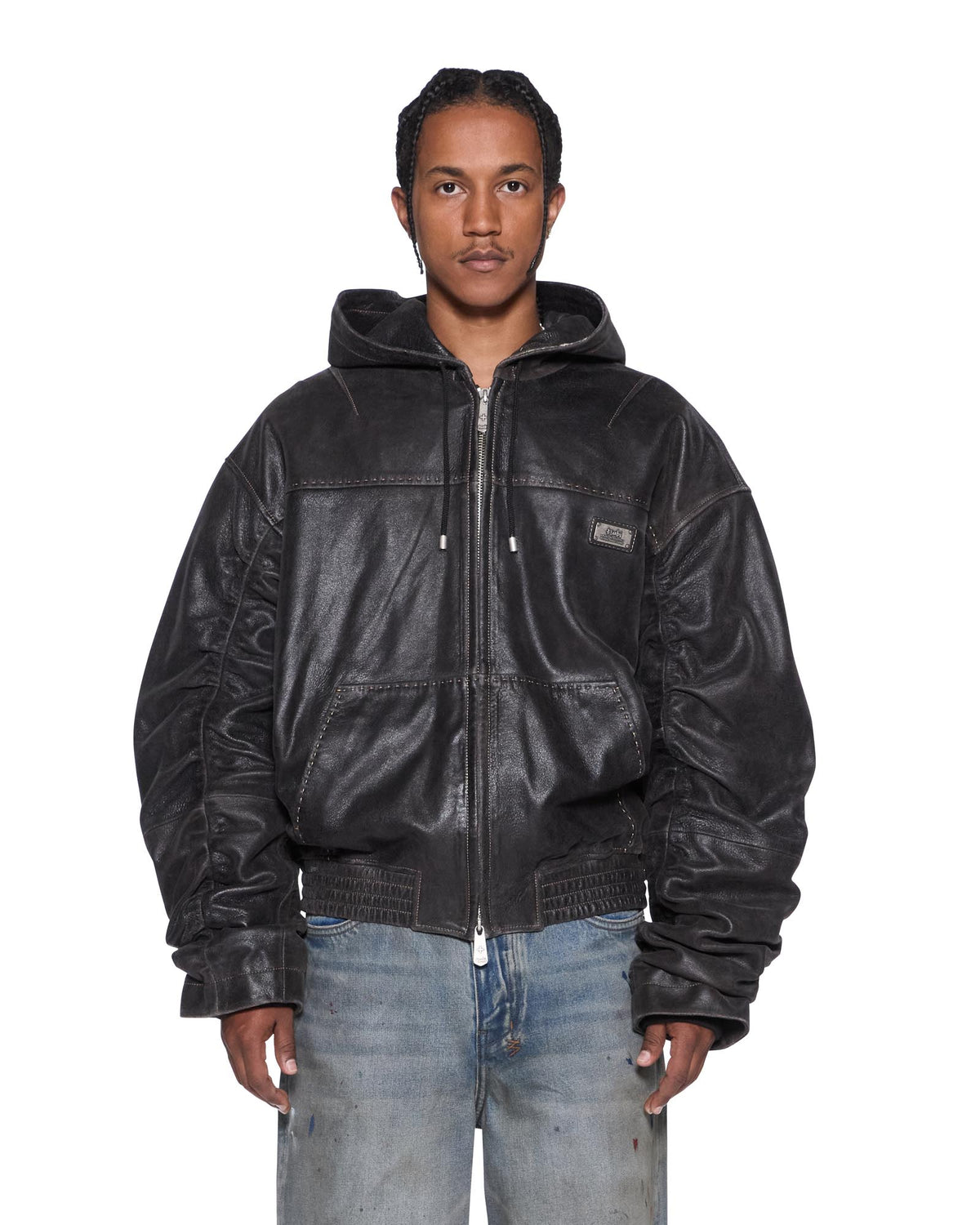 Mens Slouchy Leather Bomber Jacket Aged Brown Relaxed Jackets - Brown